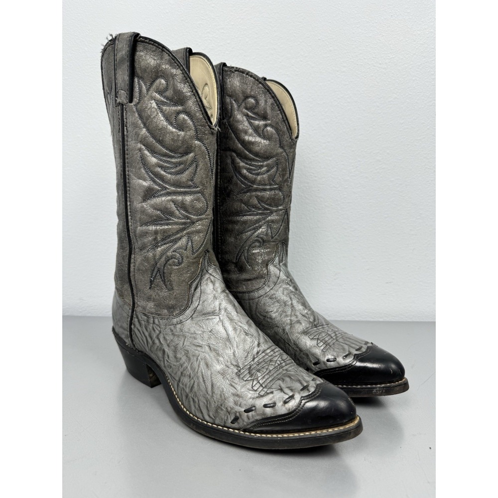 Vintage Laredo Cowboy Boots Mens 10 D Gray Silver Leather Elephant Print Western